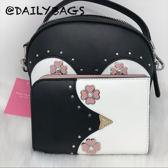 KATE SPADE PENGUIN CROSSBODY BLACK FROSTY PASSPORT - Picture 2 of 8